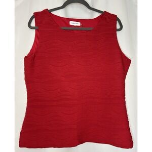 Calvin Klein Top Size XL Red Tonal Wave Textured‎ Fabric Lined Sleeveless